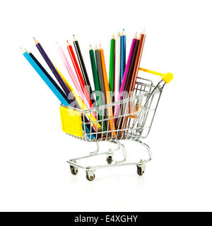 color pencils in shopping cart. Stock Photo