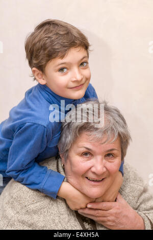 grandma and grandson indoors Stock Photo