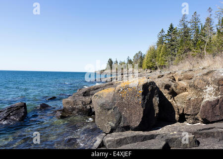The rocky North shoreline of Lake Superior. Stock Photo