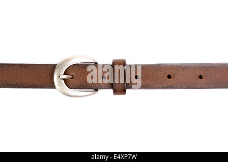 slim leather belt  isolated on white Stock Photo