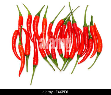 Pile of red chili peppers isolated on white Stock Photo