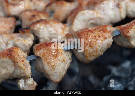 Meat roasted on coals. Stock Photo