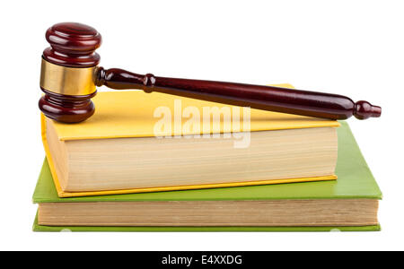 Wooden brown gavel on books Stock Photo