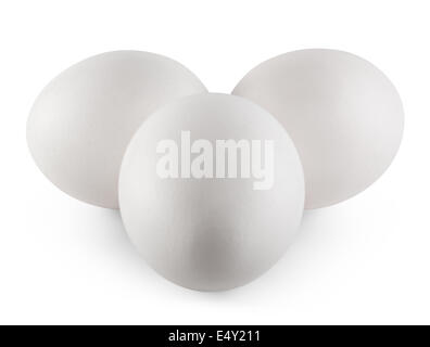 Three white eggs isolated on white. Clipping Path Stock Photo
