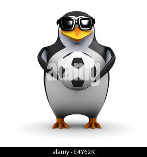 3d render of a penguin wearing sunglasses holding a soccer ball Stock Photo