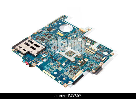 Blue laptop motherboard isolated on white Stock Photo