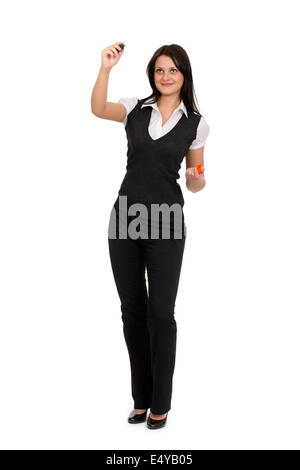 woman writing, on virtual wall Stock Photo