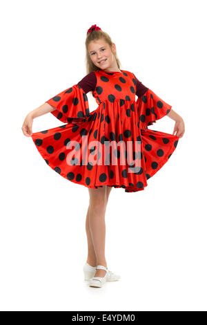 teen girl in a red dress with polka dots Stock Photo