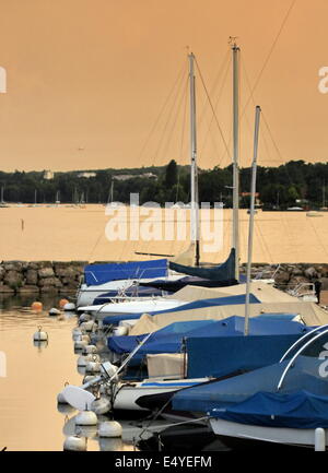 Sunset on lake leman, Switzerland Stock Photo