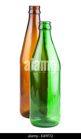 Two empty green and brown beer bottles Stock Photo