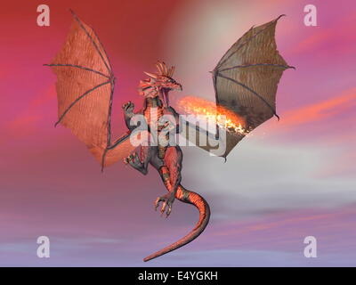 Fire breathing dragon - 3D render Stock Photo