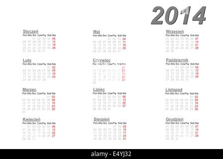 Polish calendar for 2014 Stock Photo