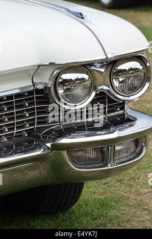 White classic car detail with headlamps Stock Photo