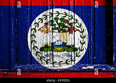 flag of Belize painted on wooden frame Stock Photo