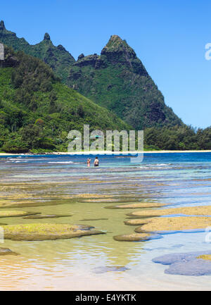 Snorkelers at Tunnels Beach on Kauai Stock Photo