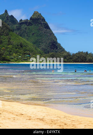 Snorkelers at Tunnels Beach on Kauai Stock Photo