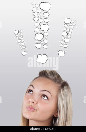 Young head looking at white marks Stock Photo