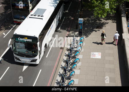Barclay's funded bicycles for hire on the Embankment central London UK Stock Photo