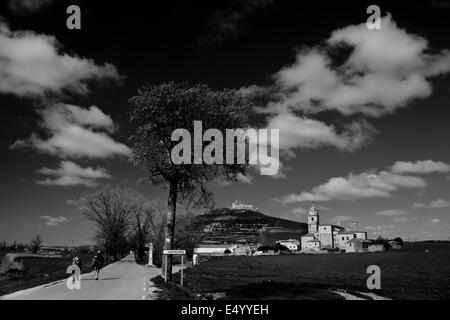 The great walk of  Saint James, Jakobsweg, Camino de Santiago, Spain, Black and white Stock Photo