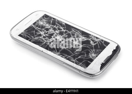 Smartphone with broken screen isolated on white Stock Photo