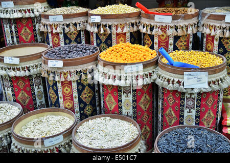 Boxes with Turkish snacks: nuts, seeds and dried fruits, Konya, Turkey Stock Photo