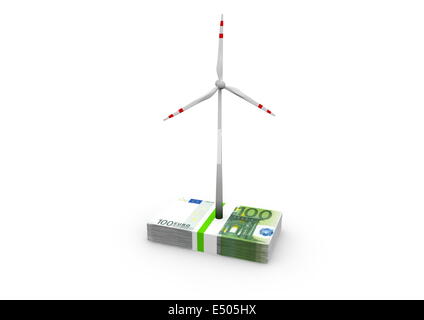 a windmill on euro notes Stock Photo