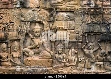 Bas-relief on the terrace of Leper King. Angkor Thom. The Terrace of the Leper King (or Leper King Terrace), (Preah Learn Sdech Stock Photo