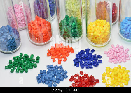 colored polymer resins in test-glasses Stock Photo