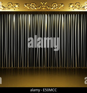 black fabric curtain on golden stage Stock Photo