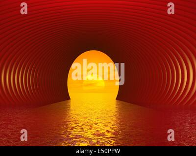 Tunnel to the sun - 3D render Stock Photo
