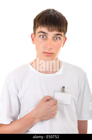Teenager with Empty Badge Stock Photo