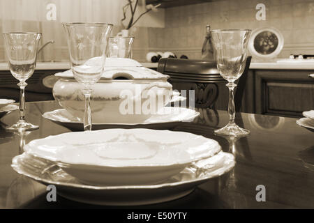 glasses and plates Stock Photo