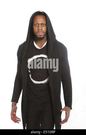 African man in black hooded clothing Stock Photo