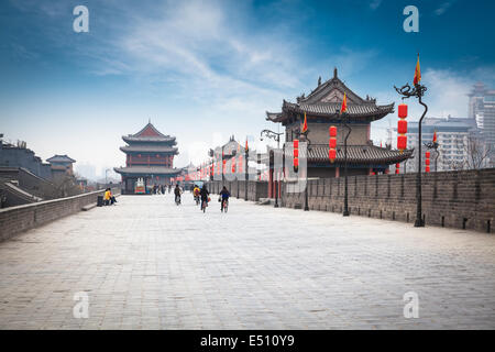 on the ancient city wall in xian Stock Photo