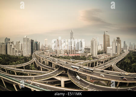 shanghai elevated road junction panorama Stock Photo