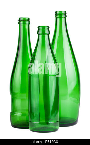 Three green empty bottles Stock Photo
