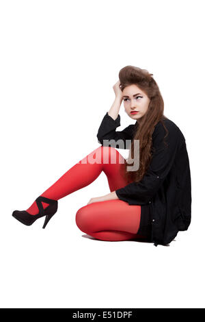 Teenage girl in black and red clothes Stock Photo