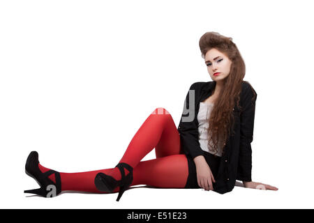 Teenage girl in black and red clothes Stock Photo
