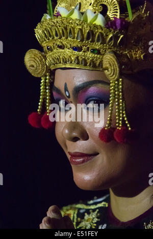 Bali, Indonesia.  Female Dancer at the Uluwatu Temple Kecak and Fire Dance. Stock Photo