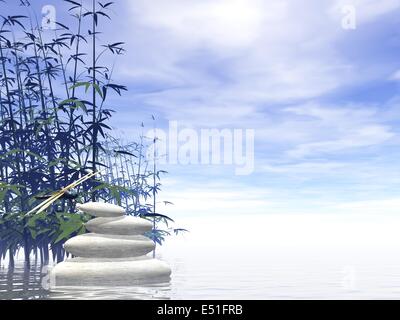 Zen white stones - 3D render Stock Photo