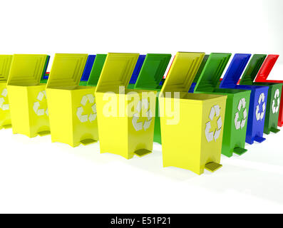 recycle bins in yellow,green,blue and red Stock Photo