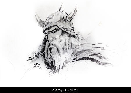 Viking head, sketch of tattoo Stock Photo