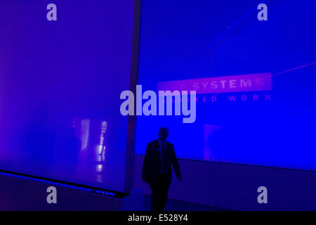 BAE Systems presentation hospitality chalet entrance, exhibited at the Farnborough Air Show, England. Stock Photo