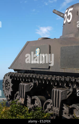 French 2nd DB Sherman tank Berry Au Bac on display at Arromanches, Normandy, France in July Stock Photo