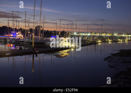 Marina and boats at sunset and dusk. River Hamble Hampshire UK Stock Photo