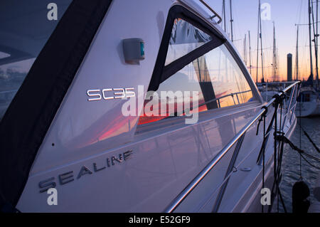 Marina and boats at sunset. River Hamble Hampshire UK Stock Photo