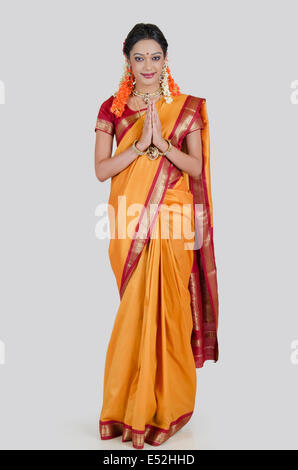 South Indian woman greeting Stock Photo - Alamy