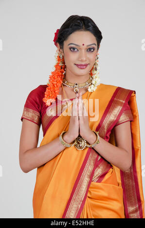 South Indian woman greeting Stock Photo - Alamy