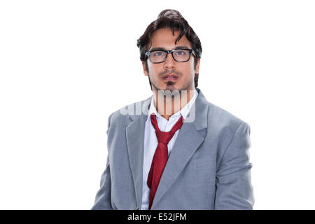 Thoughtful businessman looking away against white background Stock Photo