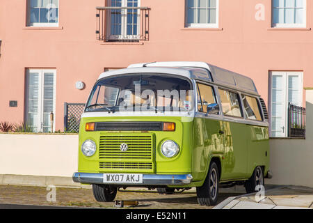 Lime green Volkswagen Kombi T2 Camper Van, England, UK Stock Photo